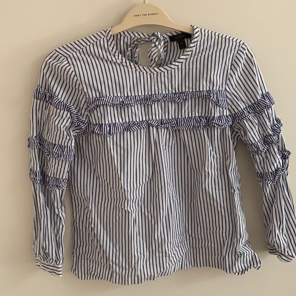 Jcrew pinstripe blouse with ruffles